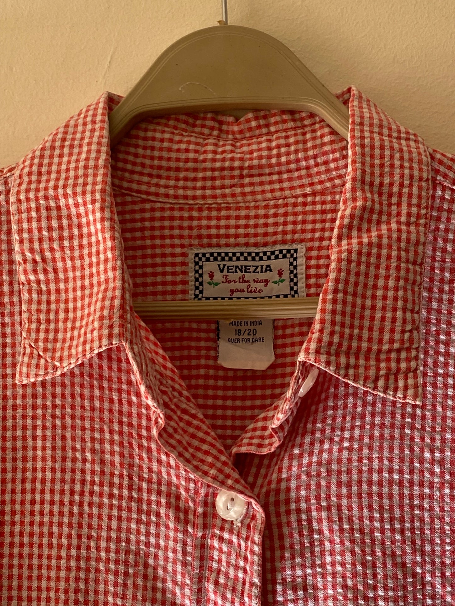 Red and white picnic pattern oversized shirt🍄🌥️
