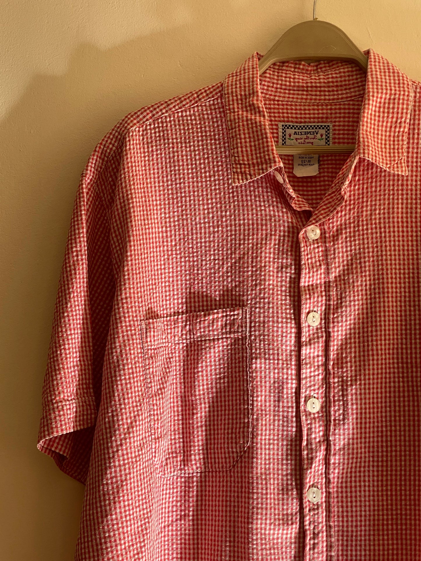 Red and white picnic pattern oversized shirt🍄🌥️