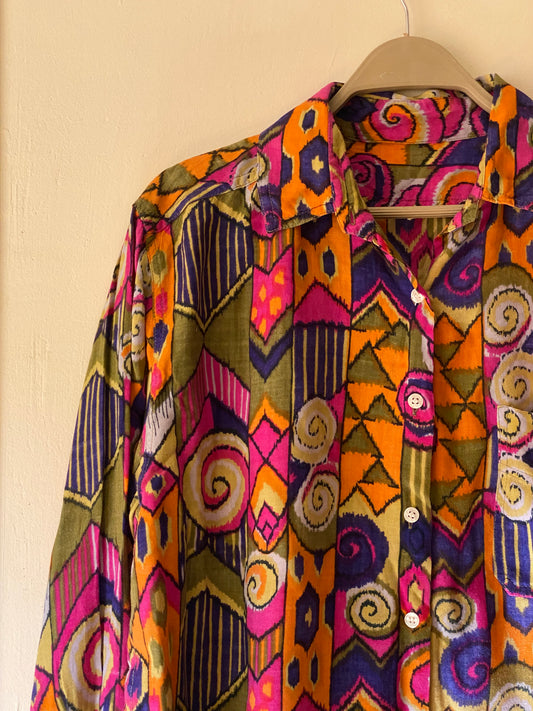 Colorful long sleeves patterned summer shirt 🌊💗